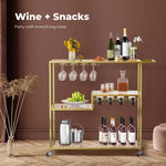 Levede Metal Bar Cart Drinks Serving Trolley Wine Rack Kitchen Tempered Glass