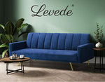 Levede Sofa Bed Convertible Velvet Lounge Recliner Couch Sleeper 3 Seater Blue
