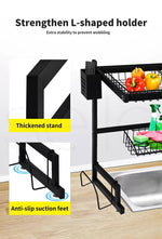 Toque Dish Drying Rack Over Sink Steel Black Plate Dish Drainer Organizer 2 Tier