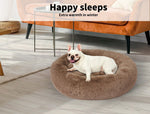 Pawz Pet Dog Calming Bed Warm Soft Plush Round Comfy Sleeping 80cm Brown
