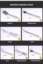 Moyasu 10Pcs BBQ Tool Set Stainless Steel Outdoor Barbecue accessory Grill Cook