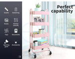 Levede 4 Tiers Kitchen Trolley Cart Steel Storage Rack Shelf Organiser Pink
