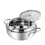 Toque 24cm Japanese Deep Frying Pan Pot Thermometer Kitchen Tempura Fryer Silver