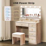 Levede Dressing Table Stool Set Mirror Vanity LED Bulbs Makeup Desk Drawers