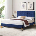 Levede Queen Bed Frame Velvet Mattress Base Platform Wooden Headboard Blue