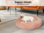 Pawz Pet Dog Calming Bed Warm Soft Plush Round Comfy Sleeping 80cm Pink