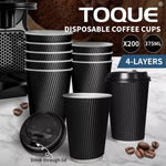 375ml Disposable Takeaway Paper Coffee Cups Triple Wall Take Away w/Lids 200set