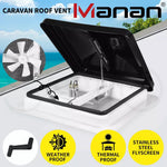 Manan Caravan Roof Vent 12V Fan RV Shower Hatch 355x355mm Flyscreen Motor Home