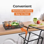 Levede Kitchen Trolley Cart 3 Tiers 180° Swivel Storage Shelf Organiser Black