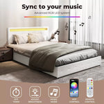 Levede Queen Bed Frame RGB LED PU Leather Mattress Base 4 Drawer USB Charge