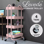 Levede 4 Tiers Kitchen Trolley Cart Steel Storage Rack Shelf Organiser Pink