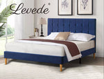 Levede Queen Bed Frame Velvet Mattress Base Platform Wooden Headboard Blue