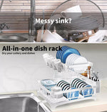 Toque Dish Drying Rack 2 Tier Detachable Drainboard Cutlery Drainer Black