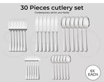 Toque Cutlery Set Stainless Steel 30PCS Silver Knife Fork Spoon Kids