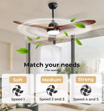 Spector 52'' Ceiling Fan DC Motor LED Light Remote 5 Speed Wood Blade1300mm