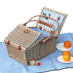 4 Person Picnic Basket Baskets Set Outdoor Blanket Willow Deluxe Folding Handle