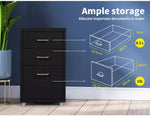 Levede 3 Drawer Office Drawers Cabinet Storage Cabinets Steel Rack Home Black