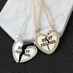 Friendship Best Friend Gift Heart Rhinestone Gold Silver 2 Pendants Necklace