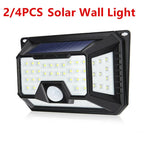 2/4pcs Outdoor Solar Wall Light Body Sensor Lamp 66LED Garden Yard Waterproof