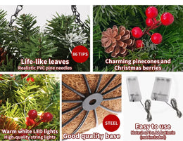 Santaco Christmas Hanging Basket Ornaments LED Lights Home Garden Decor 30cm
