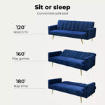 Levede Sofa Bed Convertible Velvet Lounge Recliner Couch Sleeper 3 Seater Blue