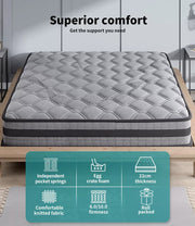 Dreamz Mattress Pocket Spring Queen Double King Single Bed Foam Medium Firm 22CM