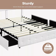 Levede Queen Bed Frame RGB LED PU Leather Mattress Base 4 Drawer USB Charge