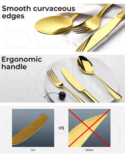 Stainless Steel Cutlery Set Travel Knife Fork Spoon Glossy Gold Tableware 30PCS