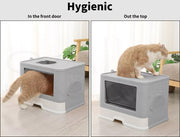 Pawz Foldable Cat Litter Box Tray Enclosed Kitty Toilet Hood Hair Grooming Grey