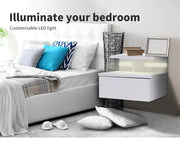 Levede 2x Bedside Tables Side Table LED Wall Mounted Cabinet Floating Nightstand