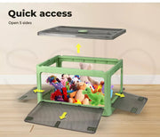 Storage Container Stackable Plastic Organiser Box Foldable 5 Side Open Lid Wheel