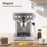 Spector Coffee Machine 20 Bar Espresso Cappuccino Maker Frother LCD Pre-soaking
