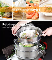 Toque Stainless Steel Steamer Pot Home Kitchen Cookware Tool Hot Pot  3 Tier