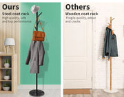 Levede Coat Rack Hat Clothes Stand Hanger Garment Hook Tree Rail Organizer Black