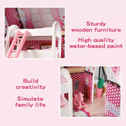Bopeep Wooden Doll House 3 Floor Kids Girl Dollhouse Full Furniture Pink 90cm