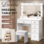 Levede Dressing Table Stool Set Mirror Vanity LED Bulbs  Makeup Desk Drawers