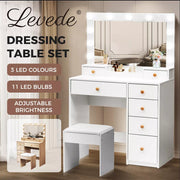 Levede Dressing Table Stool Set Mirror Vanity LED Bulbs  Makeup Desk Drawers