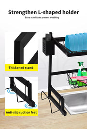 Toque Dish Rack Over Sink Drying Drainer 2 Tier Plate Cup Organizer Steel 65CM