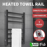 Heated Towel Rail Warmer Rack Wall Mounted Bathroom Electric 7 Bars Dryer Black