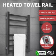 Heated Towel Rail Warmer Rack Wall Mounted Bathroom Electric 7 Bars Dryer Black