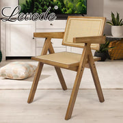 Levede 2x Dining Chair Solid Wood Rattan Armchair Wicker Accent Lounge Chairs