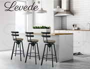 Levede 1x Bar Stool Industrial Adjustable Swivel Stools Back Wood Counter Chairs