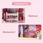 Bopeep Wooden Doll House 3 Floor Kids Girl Dollhouse Full Furniture Pink 90cm