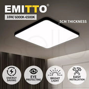 Emitto Ultra-Thin 5CM LED Ceiling Down Light Surface Mount Living Room Black 18W