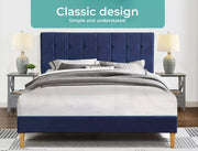 Levede  Queen Bed Frame Velvet Mattress Base Platform Wooden Headboard Blue