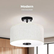 Emitto Led Ceiling Light Modern Bedroom Pendant Lights Linen Shade Flush