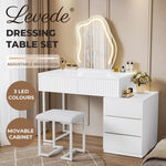 Levede Dressing Table Stool Set with Mirror Led Makeup Vanity Desk Drawers White