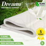Dreamz Latex Mattress Topper Single Bed Underlay Natural Foam 7 Zone Cover 5cm