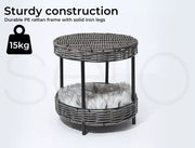 Pawz Rattan Pet Bed Elevated Raised Cat Dog House Wicker Basket Kennel Table