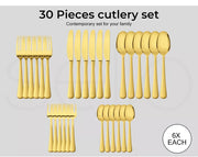 Stainless Steel Cutlery Set Travel Knife Fork Spoon Glossy Gold Tableware 30PCS